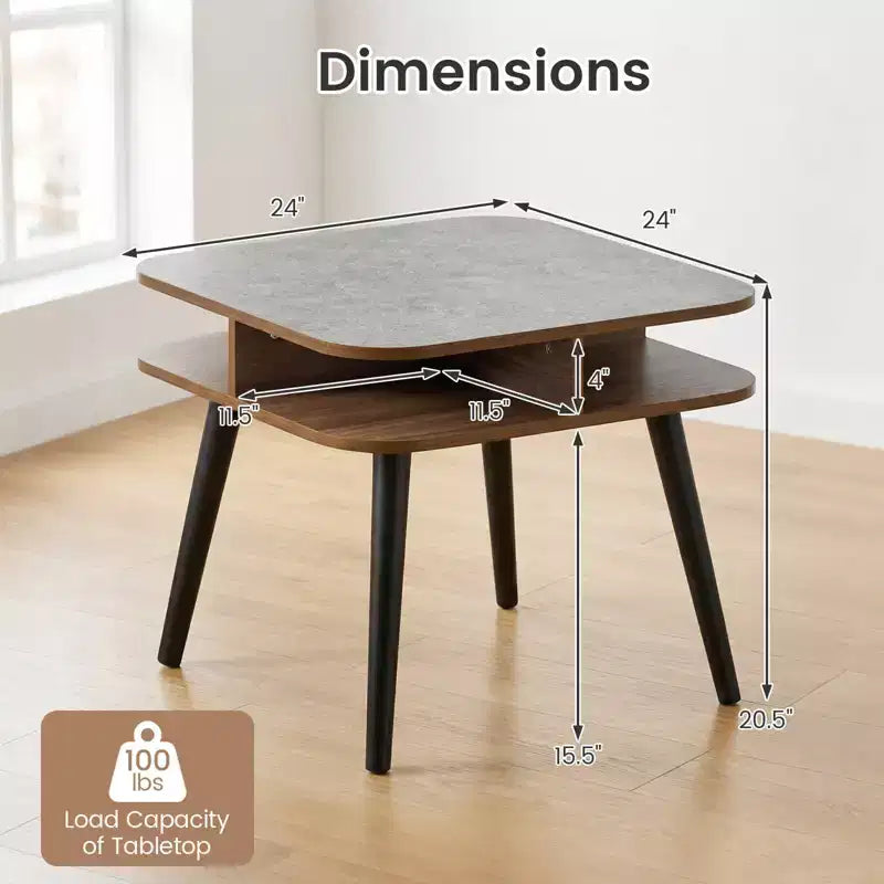 Table d'appoint PCS en faux marbre avec étagères de rangement Noyer et Noir