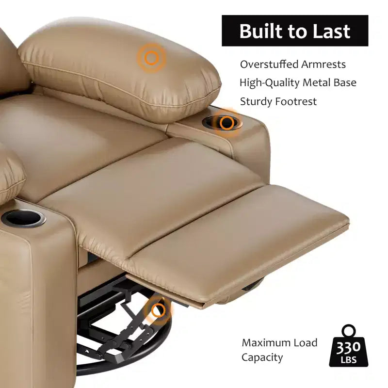 Fauteuil inclinable pivotant et basculant de 56 cm, fauteuil inclinable paresseux en cuir PU avec éponge 1,5X