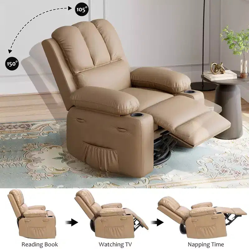 Fauteuil inclinable pivotant et basculant de 56 cm, fauteuil inclinable paresseux en cuir PU avec éponge 1,5X