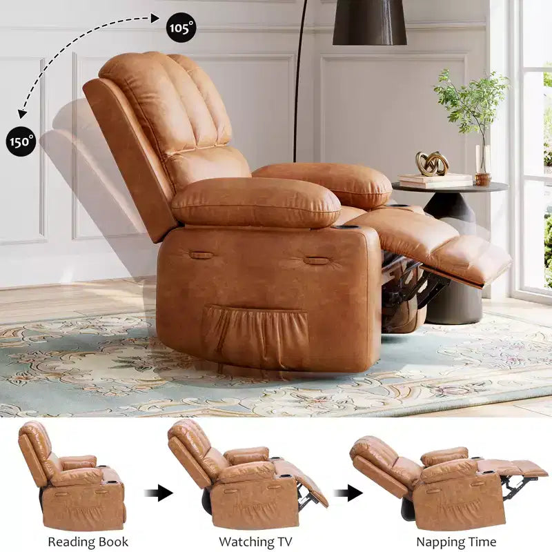 Fauteuil inclinable pivotant et basculant de 56 cm, fauteuil inclinable paresseux en cuir PU avec éponge 1,5X