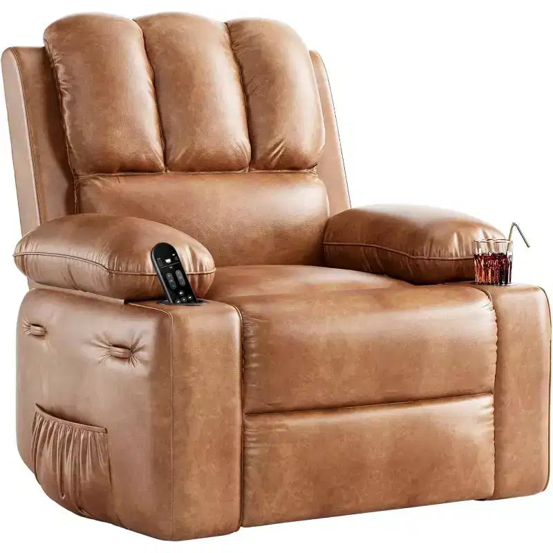 Fauteuil inclinable pivotant et basculant de 56 cm, fauteuil inclinable paresseux en cuir PU avec éponge 1,5X