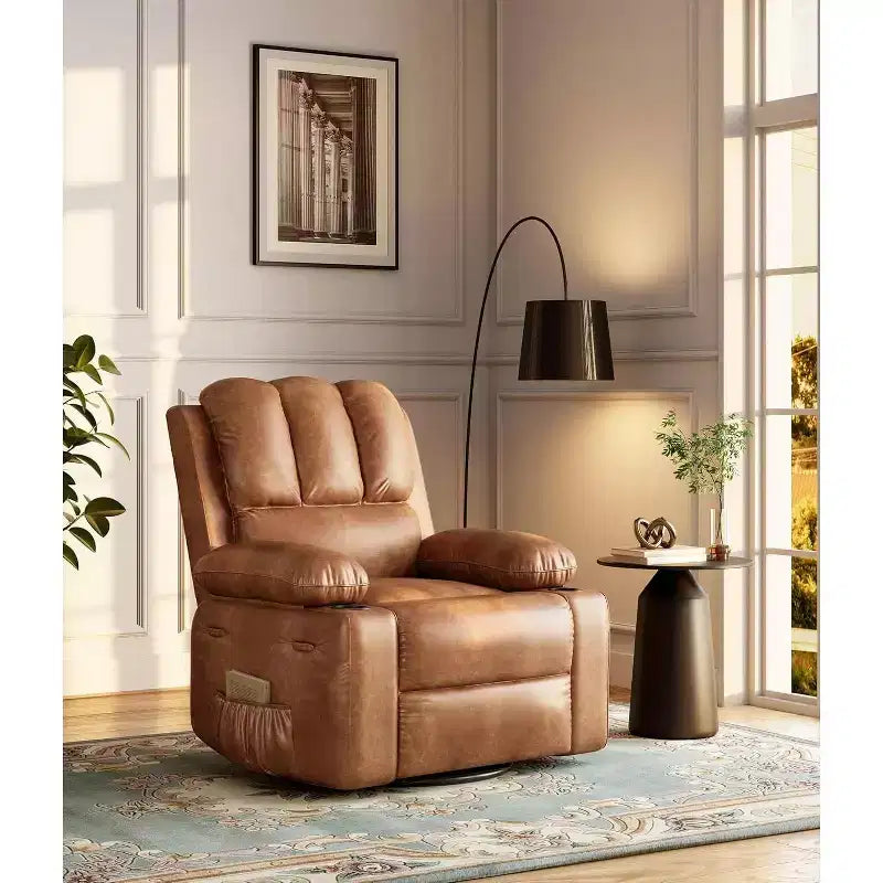 Fauteuil inclinable pivotant et basculant de 56 cm, fauteuil inclinable paresseux en cuir PU avec éponge 1,5X