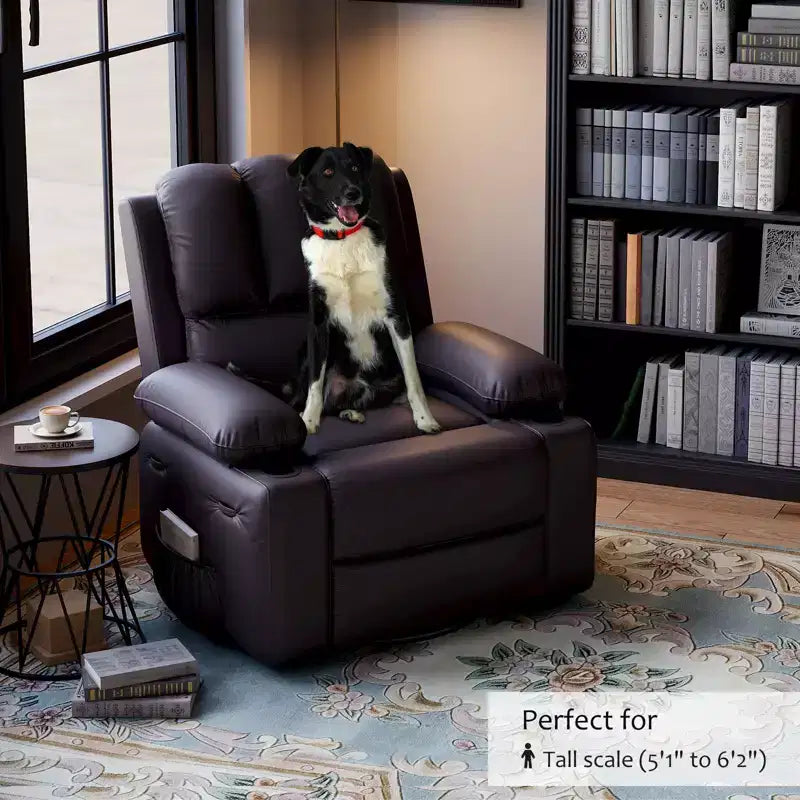 Fauteuil inclinable pivotant et basculant de 56 cm, fauteuil inclinable paresseux en cuir PU avec éponge 1,5X