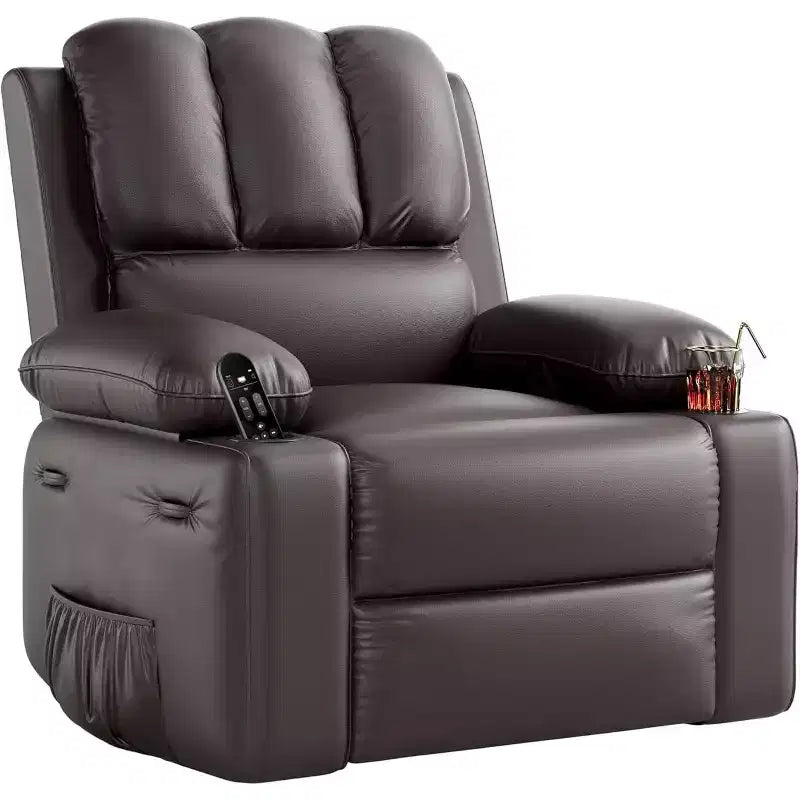 Fauteuil inclinable pivotant et basculant de 56 cm, fauteuil inclinable paresseux en cuir PU avec éponge 1,5X
