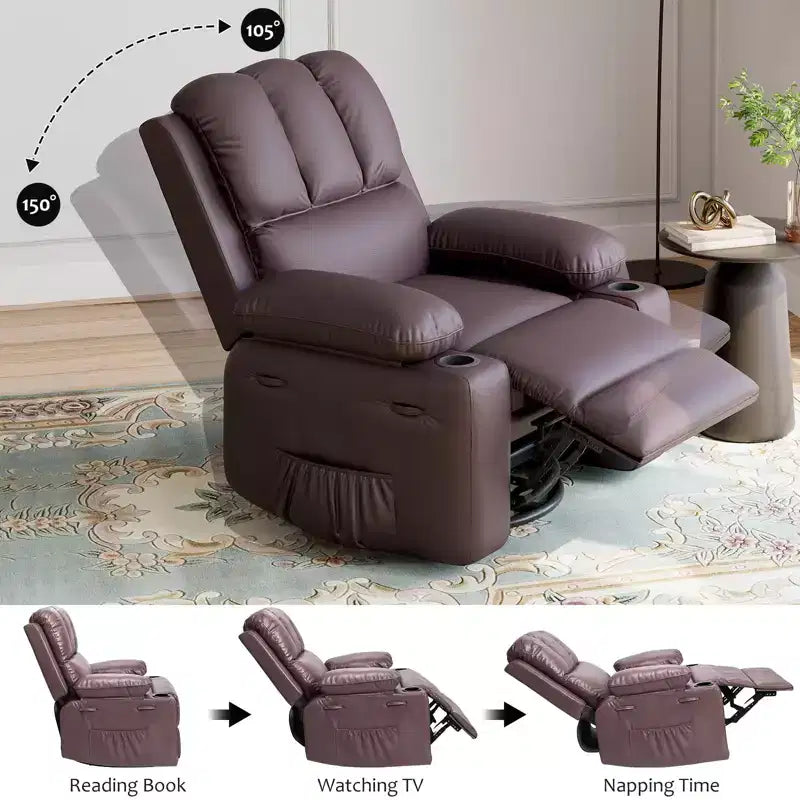 Fauteuil inclinable pivotant et basculant de 56 cm, fauteuil inclinable paresseux en cuir PU avec éponge 1,5X