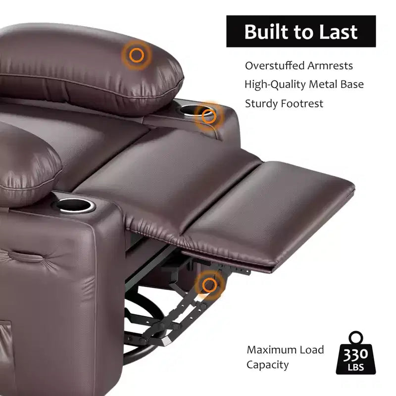 Fauteuil inclinable pivotant et basculant de 56 cm, fauteuil inclinable paresseux en cuir PU avec éponge 1,5X