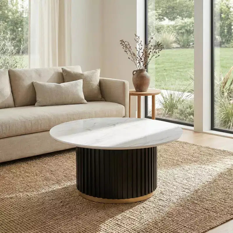 Table basse ronde moderne en bois et fer