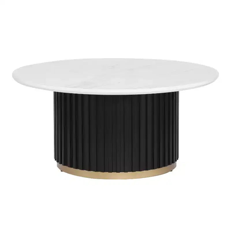 Table basse ronde moderne en bois et fer