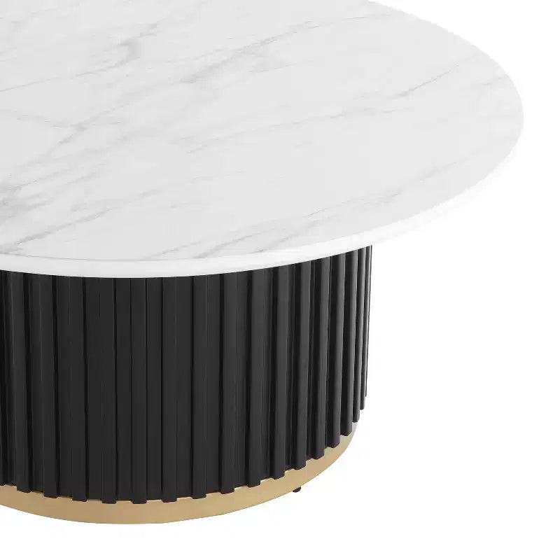 Table basse ronde moderne en bois et fer