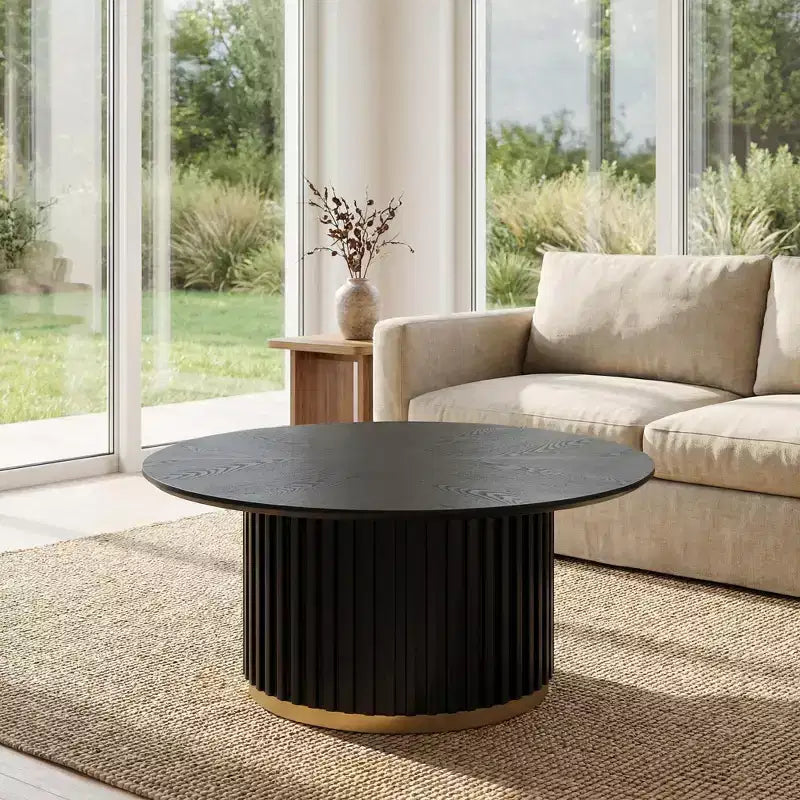 Table basse ronde moderne en bois et fer
