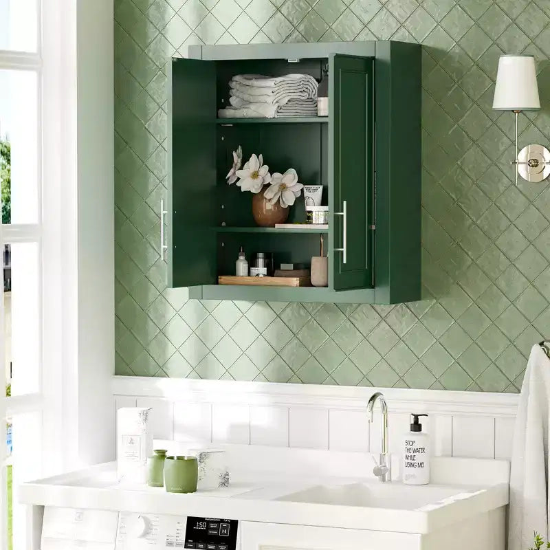 Armoire murale de salle de bain à double porte, meuble de rangement au-dessus des toilettes