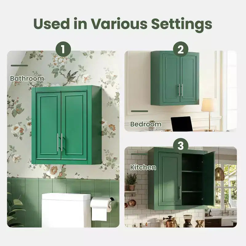 Armoire murale de salle de bain à double porte, meuble de rangement au-dessus des toilettes