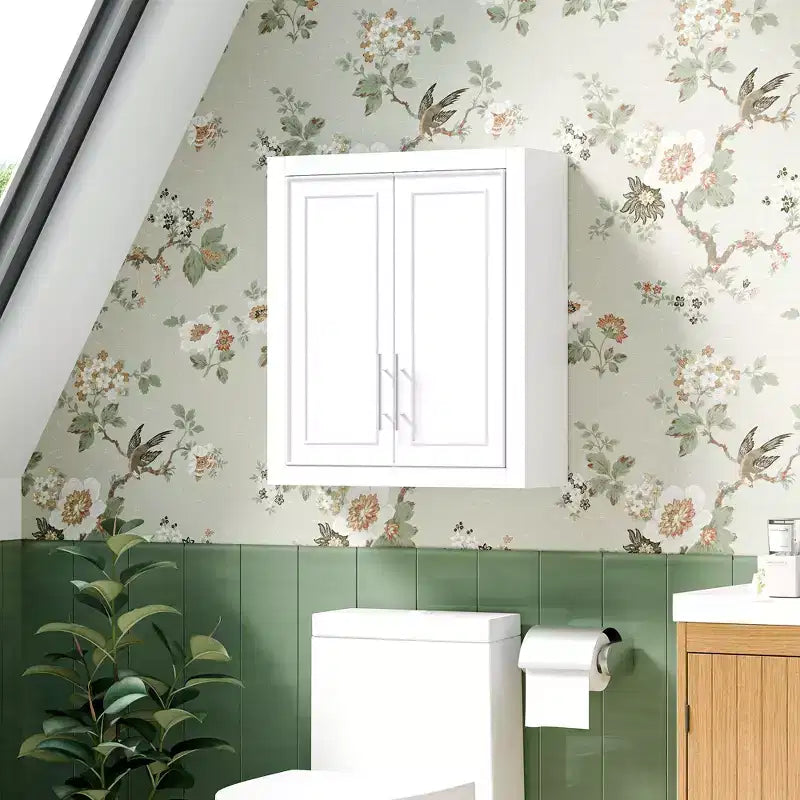 Armoire murale de salle de bain à double porte, meuble de rangement au-dessus des toilettes