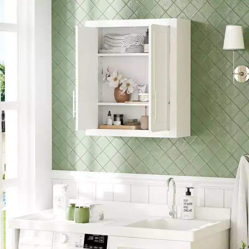 Armoire murale de salle de bain à double porte, meuble de rangement au-dessus des toilettes