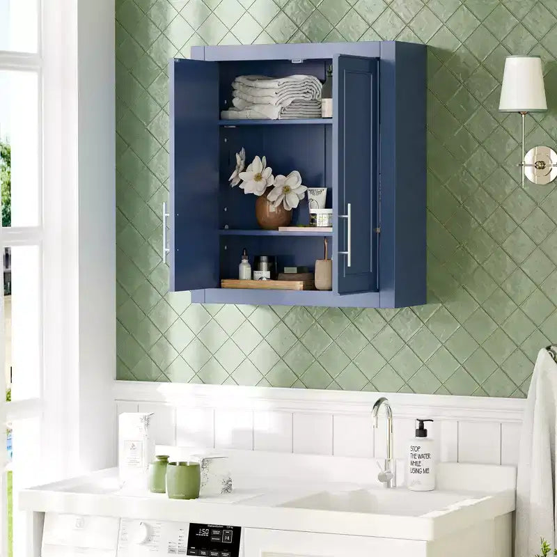 Armoire murale de salle de bain à double porte, meuble de rangement au-dessus des toilettes