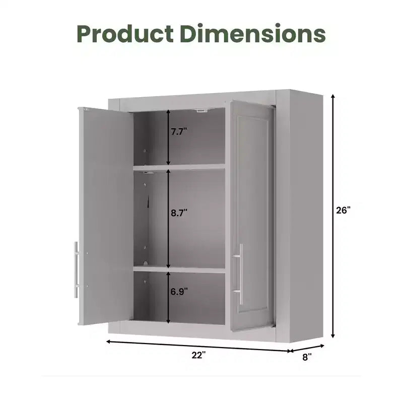 Armoire murale de salle de bain à double porte, meuble de rangement au-dessus des toilettes