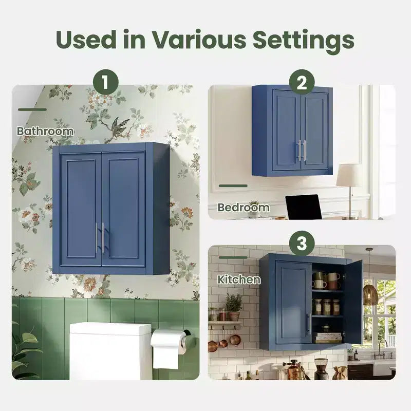 Armoire murale de salle de bain à double porte, meuble de rangement au-dessus des toilettes