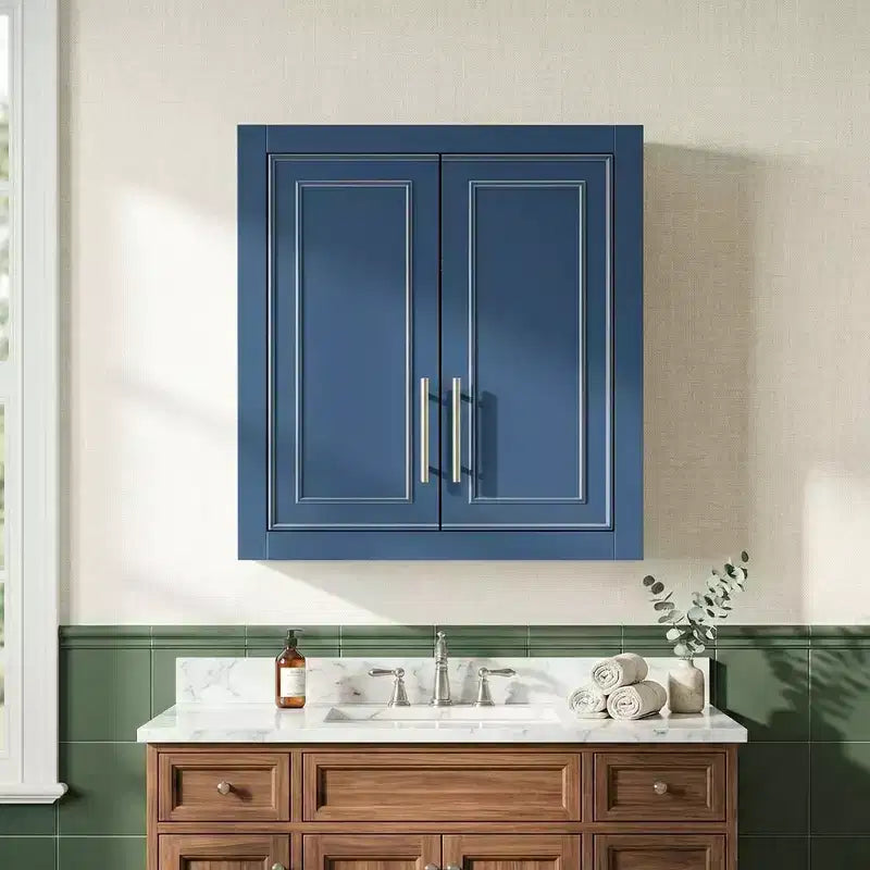 Wall Mounted Bathroom Cabinet Double Door Over Toilet Storage Cabinet with Adjustable Shelves Wall Organizer for Bathroom Kitchen Laundry Room Bedroom