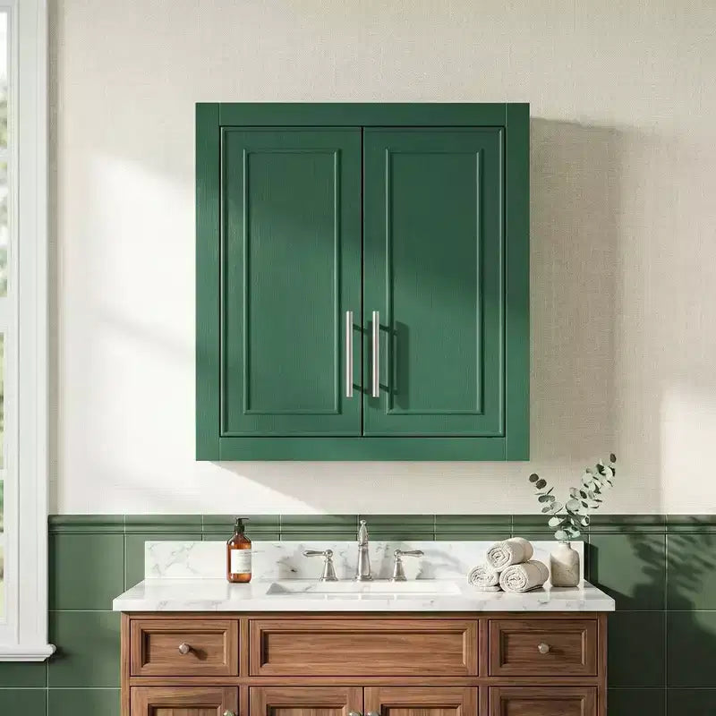 Armoire murale de salle de bain à double porte, meuble de rangement au-dessus des toilettes