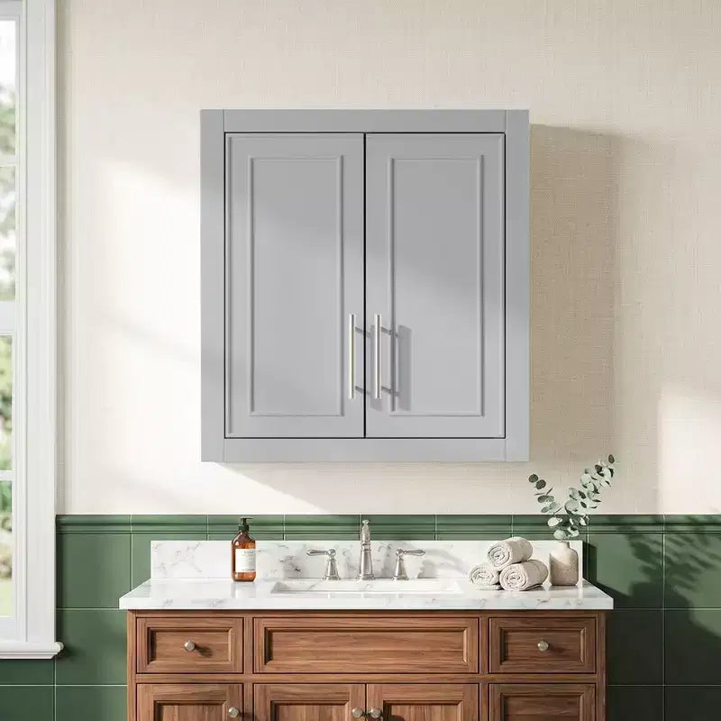 Armoire murale de salle de bain à double porte, meuble de rangement au-dessus des toilettes
