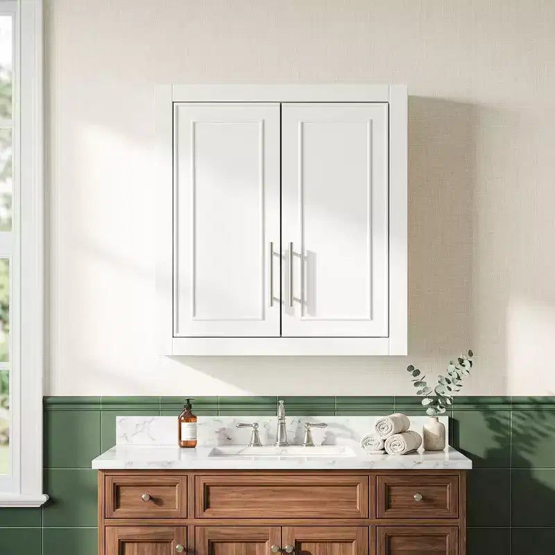 Armoire murale de salle de bain à double porte, meuble de rangement au-dessus des toilettes