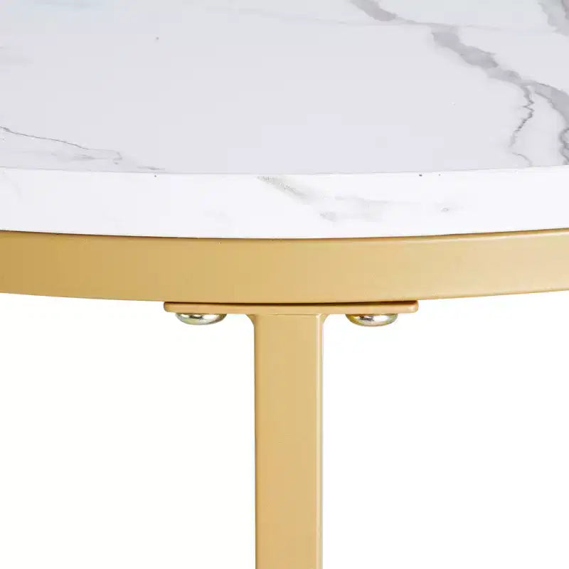 Ensemble de 2 tables basses gigognes en or blanc, rondes, motif marbre de 59,9 cm