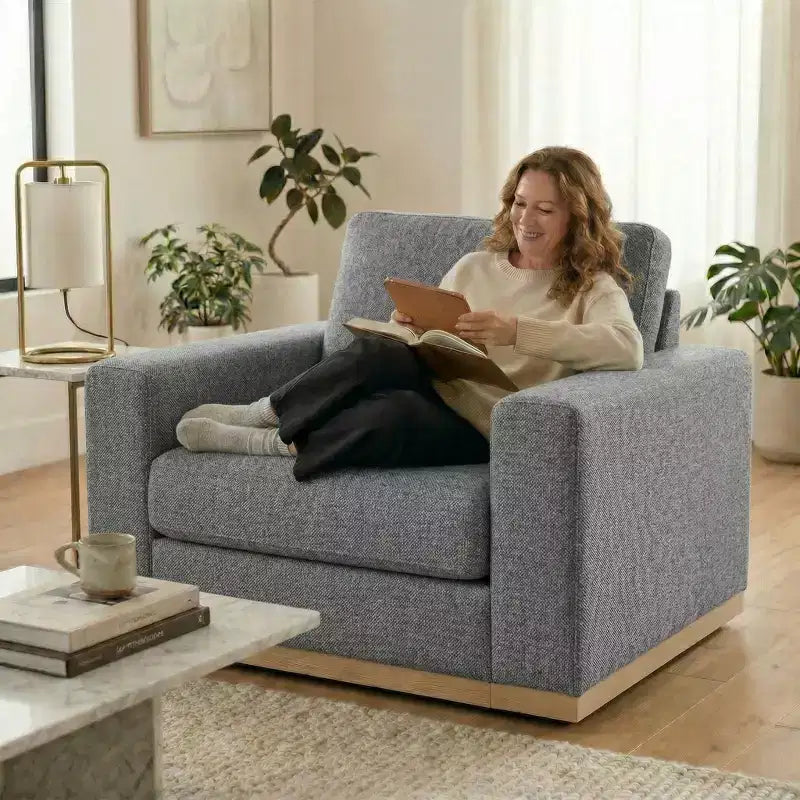 Fauteuil d'appoint 42" pour salon, Grand fauteuil simple et large, Fauteuil en tissu chenille