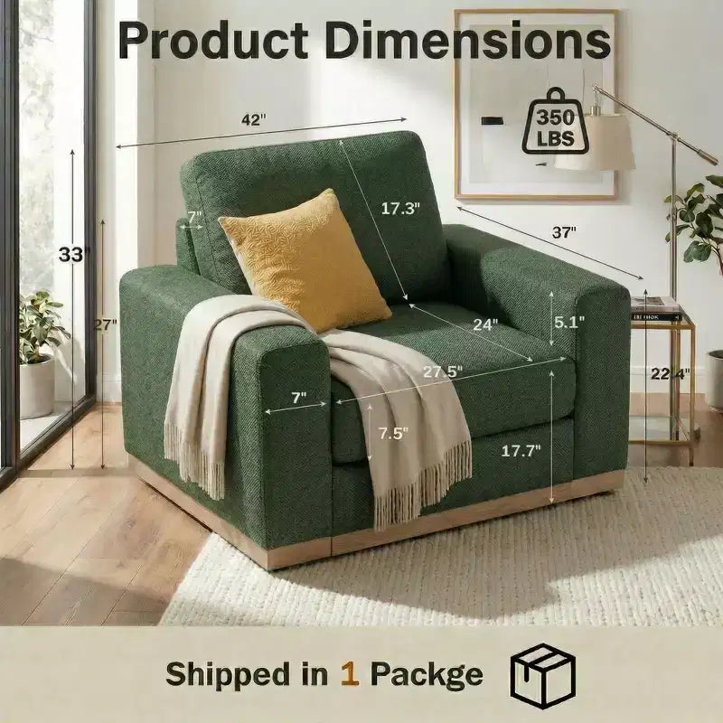 Fauteuil d'appoint 42" pour salon, Grand fauteuil simple et large, Fauteuil en tissu chenille