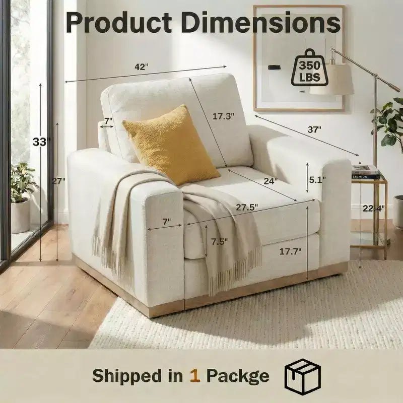 Fauteuil d'appoint 42" pour salon, Grand fauteuil simple et large, Fauteuil en tissu chenille