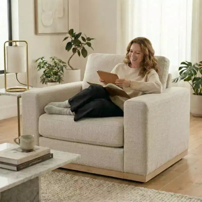 Fauteuil d'appoint 42" pour salon, Grand fauteuil simple et large, Fauteuil en tissu chenille