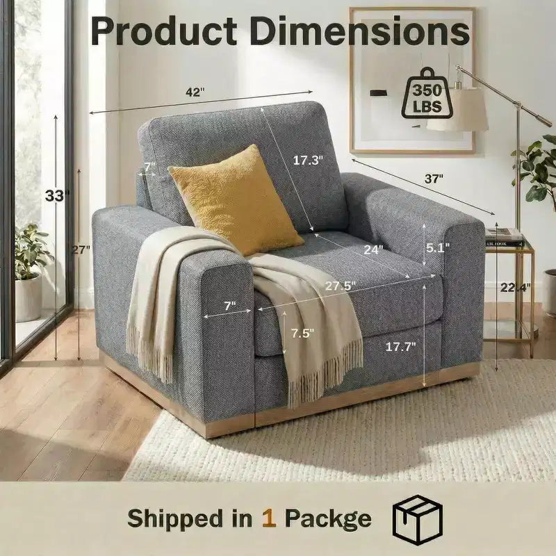 Fauteuil d'appoint 42" pour salon, Grand fauteuil simple et large, Fauteuil en tissu chenille