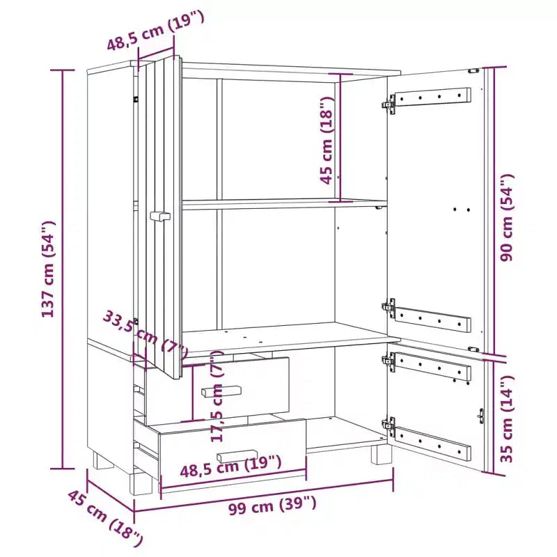 Armoire gris foncé en pin massif, MDF Armoire moyenne