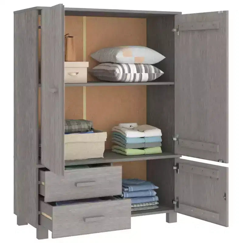 Armoire gris foncé en pin massif, MDF Armoire moyenne