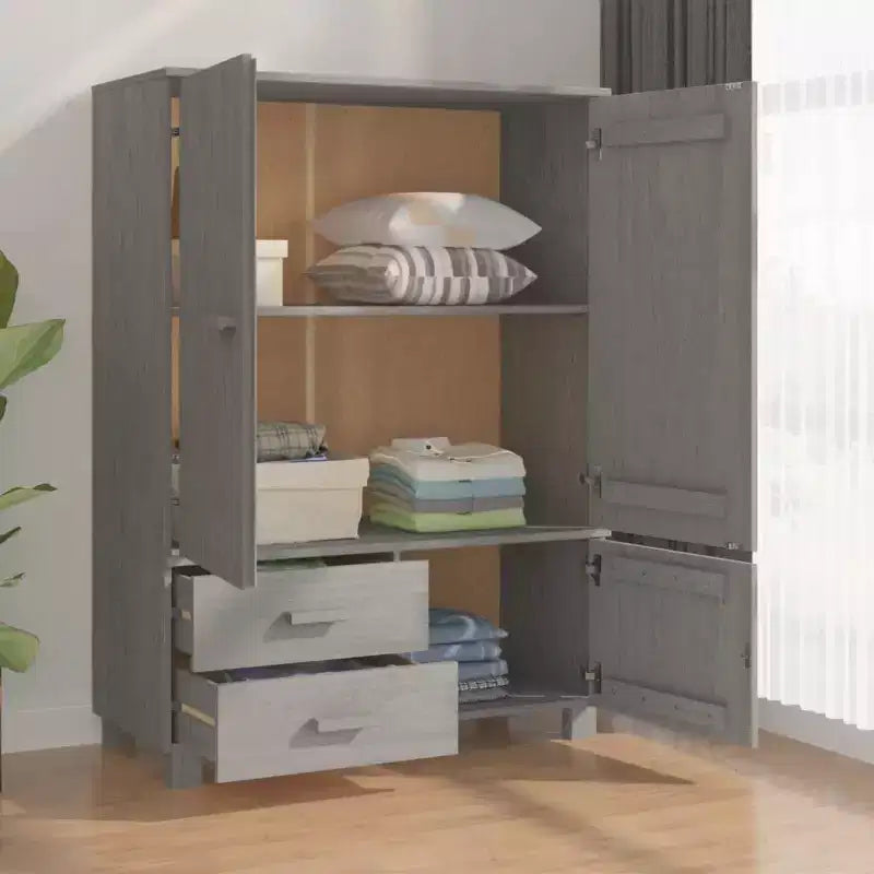 Armoire gris foncé en pin massif, MDF Armoire moyenne