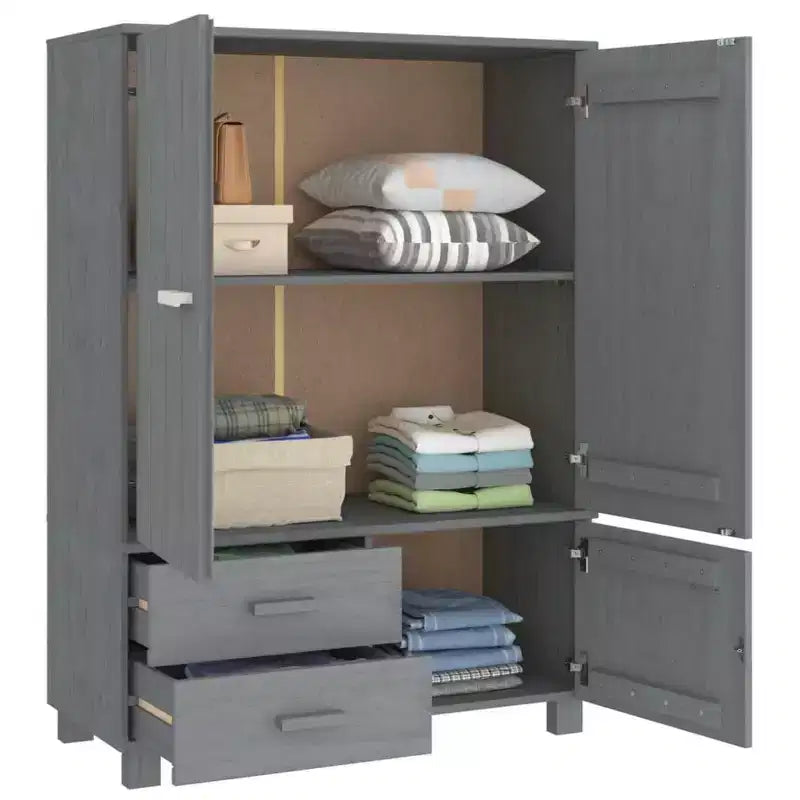 Armoire gris foncé en pin massif, MDF Armoire moyenne