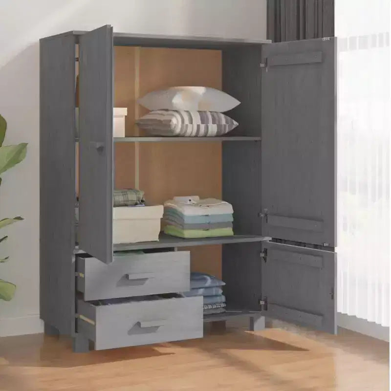 Armoire gris foncé en pin massif, MDF Armoire moyenne