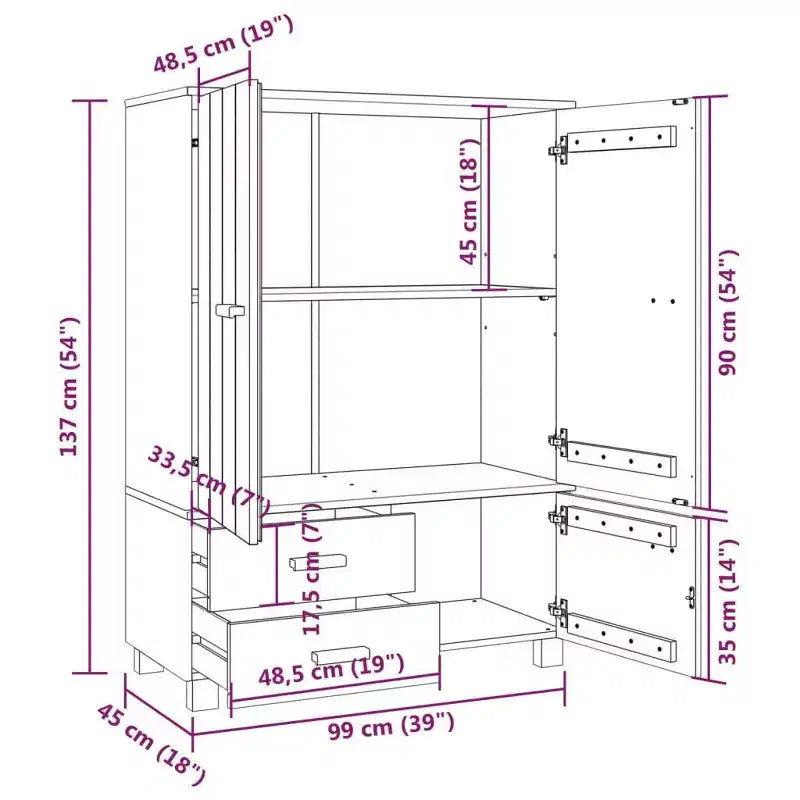 Armoire gris foncé en pin massif, MDF Armoire moyenne