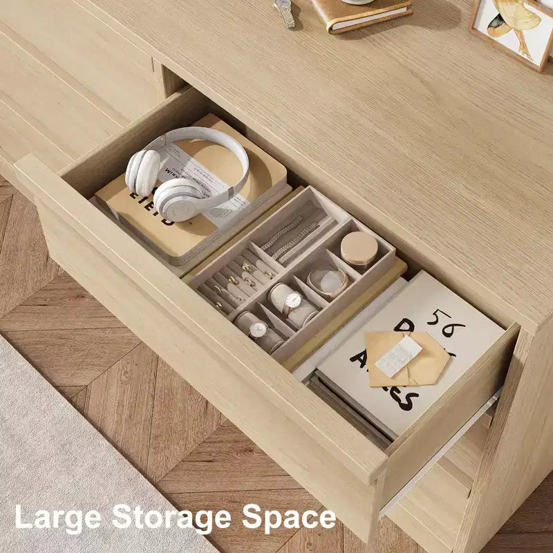 Commode en chêne naturel de 47 po de largeur à 6 tiroirs, grande commode en bois