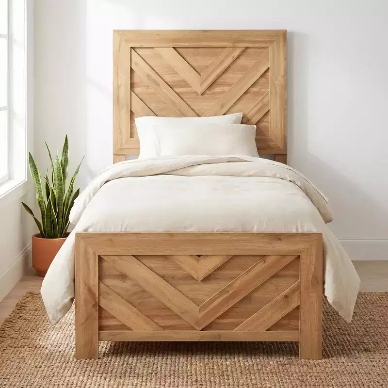 Cadre de lit rustique en bois à motif chevrons pour la tête et le pied de lit