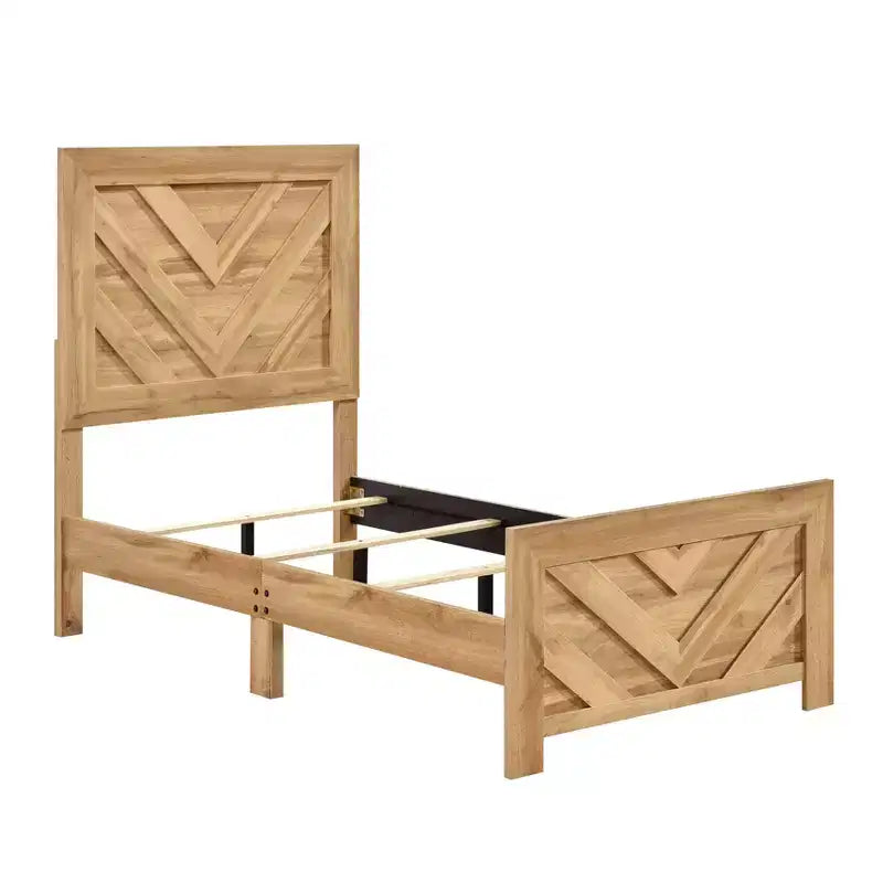 Cadre de lit rustique en bois à motif chevrons pour la tête et le pied de lit