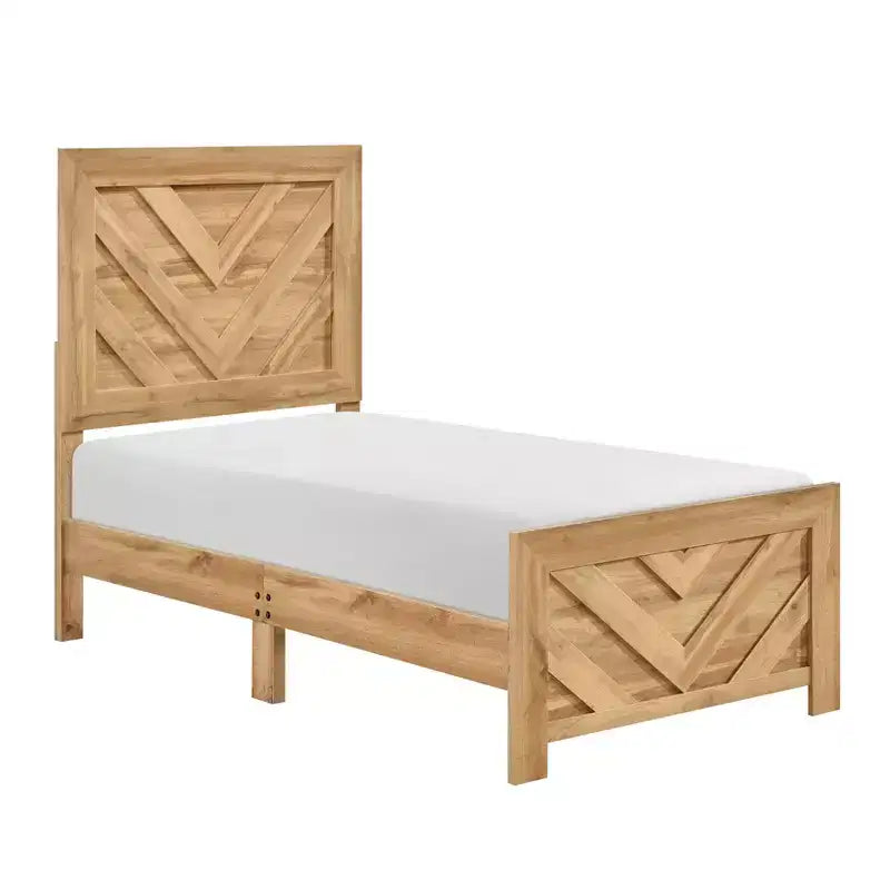 Cadre de lit rustique en bois à motif chevrons pour la tête et le pied de lit