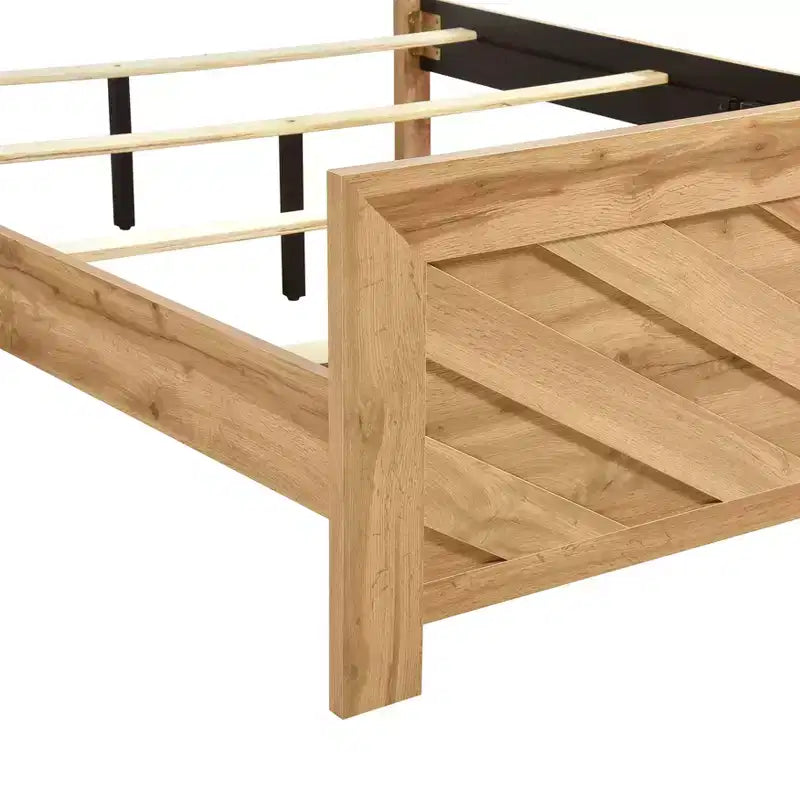 Cadre de lit rustique en bois à motif chevrons pour la tête et le pied de lit