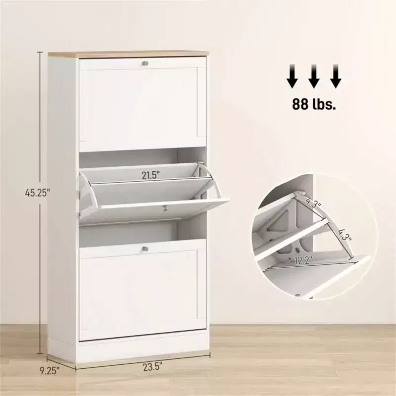 Meuble à chaussures avec 3 tiroirs abattants - Rangement à chaussures étroit moderne