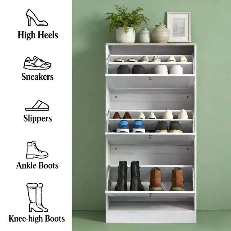 Meuble à chaussures avec 3 tiroirs abattants - Rangement à chaussures étroit moderne