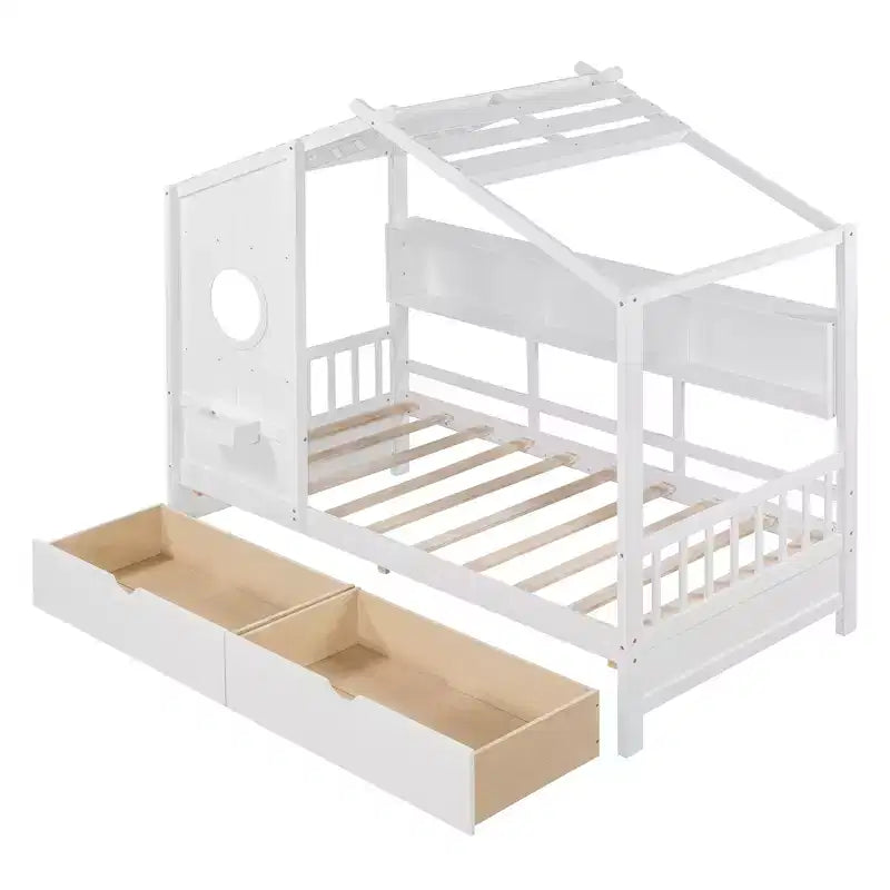 Lit cabane en bois de taille simple avec 2 tiroirs