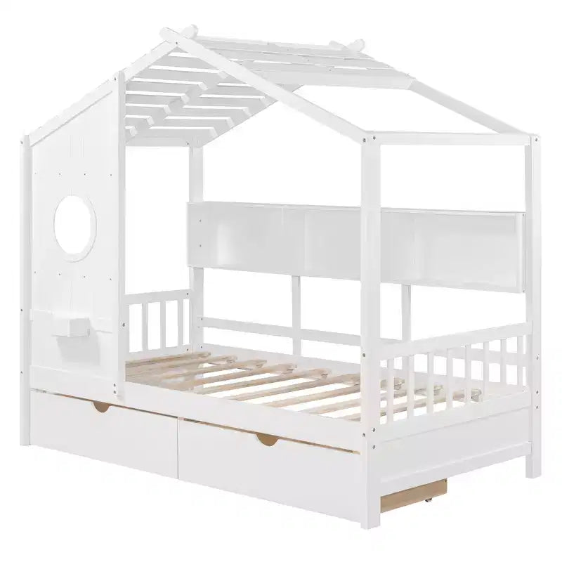 Lit cabane en bois de taille simple avec 2 tiroirs