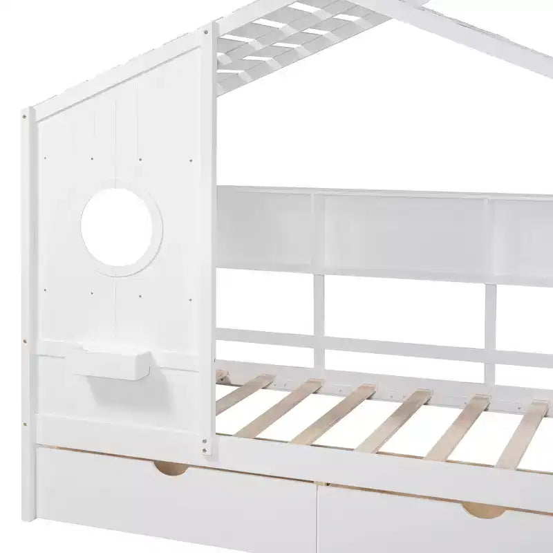 Lit cabane en bois de taille simple avec 2 tiroirs