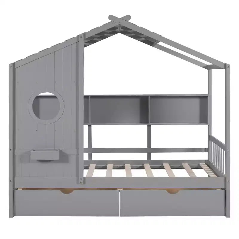 Lit cabane en bois de taille simple avec 2 tiroirs