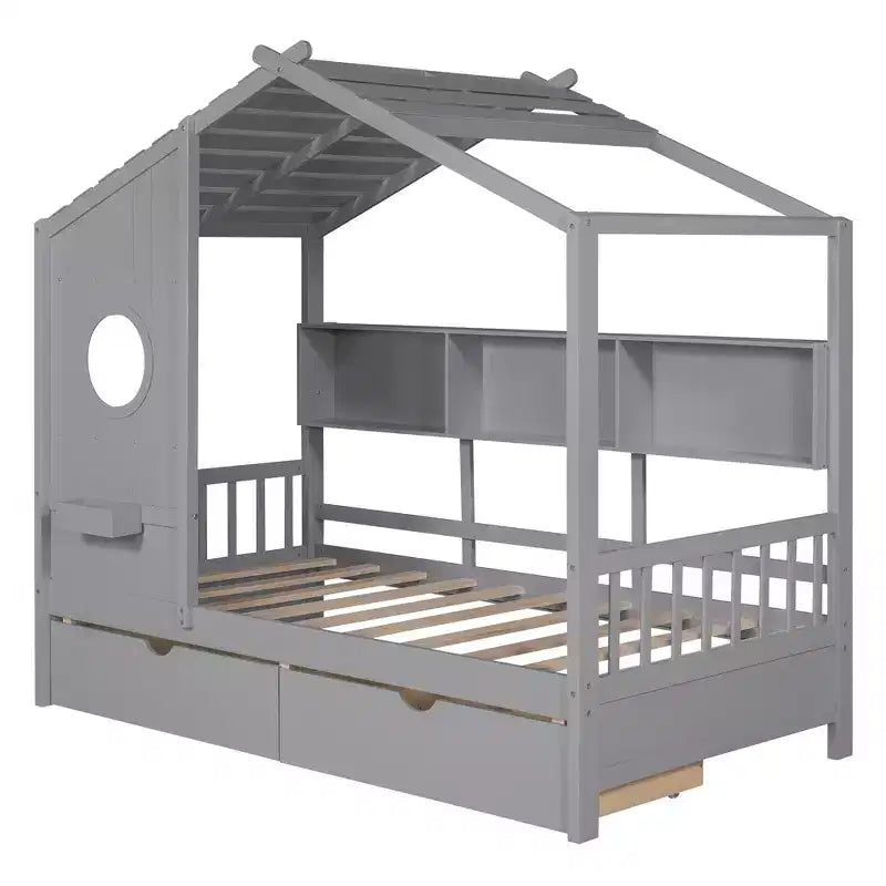 Lit cabane en bois de taille simple avec 2 tiroirs